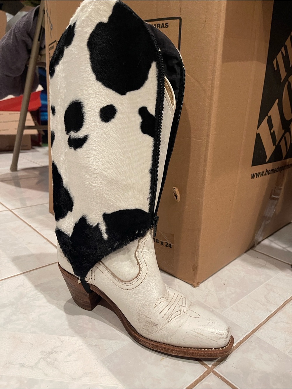 FRYE vintage white leather fringe cowboy boots size 7 western festival - Picture 8 of 9